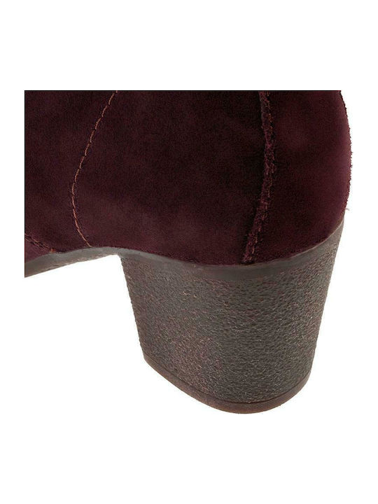 Suede Women's Ankle Boots with Medium Heel Burgundy