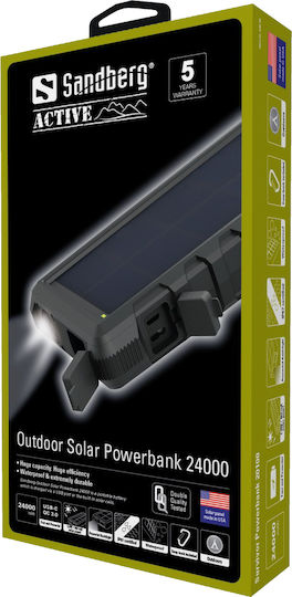 Sandberg Outdoor Ηλιακό Power Bank 24000mAh με 2 Θύρες USB-A και Θύρα USB-C Quick Charge 3.0 Μαύρο