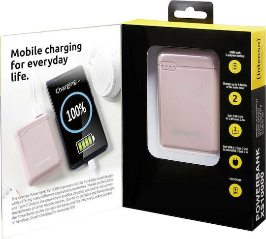 Intenso XS10000 Power Bank 10000mAh με Θύρα USB-A και Θύρα USB-C Ροζ