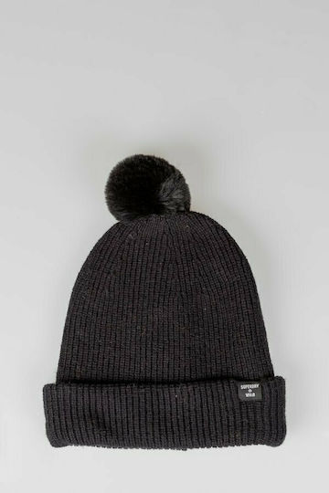 Heritage Ribbed Pom Pom Beanie Γυναικείος Σκούφος Πλεκτός σε Μαύρο χρώμα