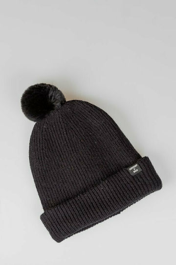 Heritage Ribbed Pom Pom Beanie Γυναικείος Σκούφος Πλεκτός σε Μαύρο χρώμα