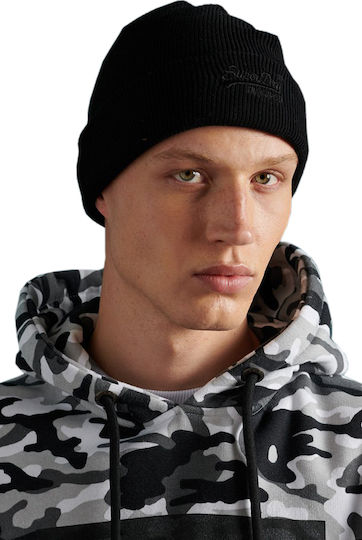 Label Beanie Beanie with Rib Knit in Black color