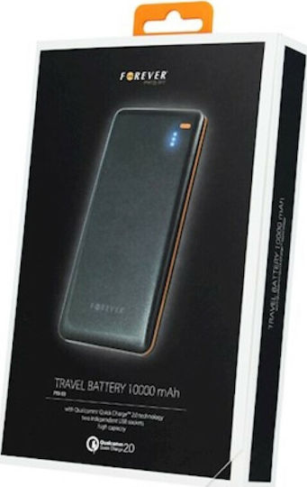 Forever PTB-03 Power Bank 10000mAh με 2 Θύρες USB-A Quick Charge 2.0 Μαύρο