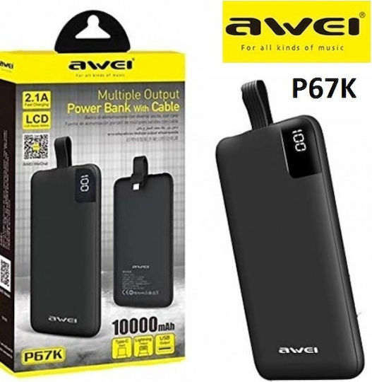 Awei P67K Power Bank 10000mAh mit 2 USB-A Anschlüssen Schwarz
