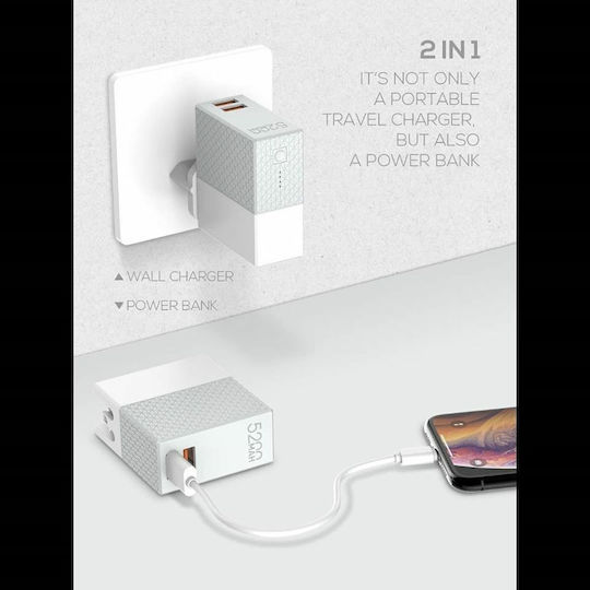 Ldnio PA606 Power Bank 5200mAh με 2 Θύρες USB-A Λευκό