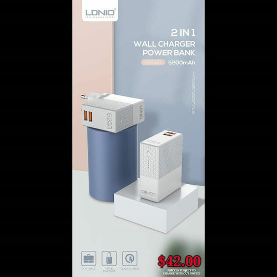 Ldnio PA606 Power Bank 5200mAh με 2 Θύρες USB-A Λευκό