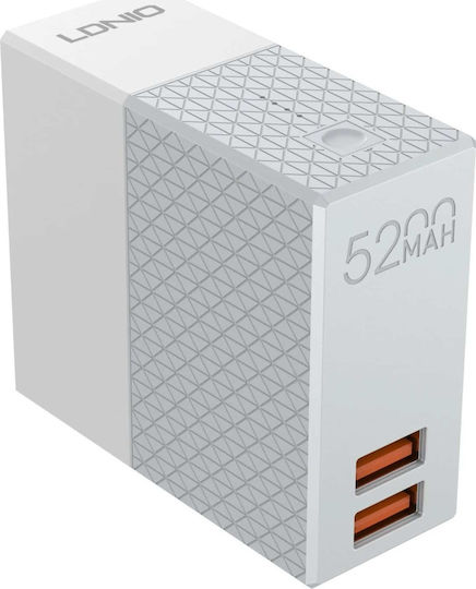 Ldnio PA606 Power Bank 5200mAh με 2 Θύρες USB-A Λευκό