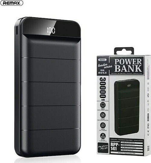 Remax RPP-141 Power Bank 30000mAh με 2 Θύρες USB-A Μαύρο