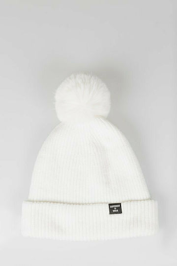 Heritage Ribbed Pom Pom Beanie Γυναικείος Σκούφος με Rib Πλέξη σε Λευκό χρώμα