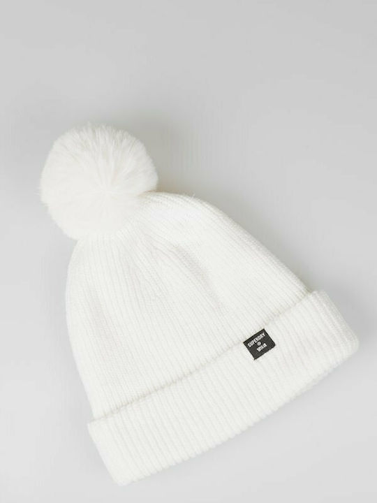 Heritage Ribbed Pom Pom Beanie Γυναικείος Σκούφος με Rib Πλέξη σε Λευκό χρώμα
