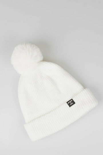 Heritage Ribbed Pom Pom Beanie Γυναικείος Σκούφος με Rib Πλέξη σε Λευκό χρώμα
