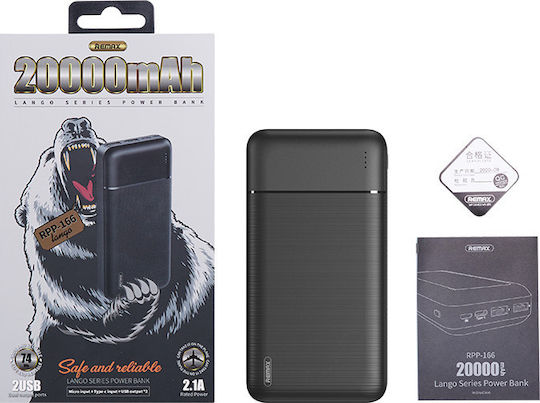 Remax RPP-166 Power Bank 20000mAh cu 2 Porturi USB-A Negru