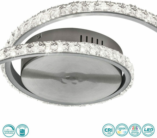 Trio Lighting Rubin Πλαφονιέρα Οροφής 45εκ. Ασημί με Ενσωματωμένο LED και Τηλεχειριστήριο