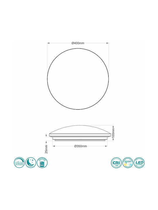 Trio Lighting Lunar Deckenleuchte 40cm Weiß mit Integrierter LED und Fernbedienung