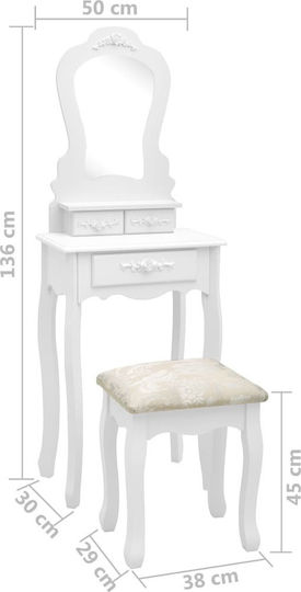 Wooden Makeup Dressing Table White with Mirror 50x59x136cm