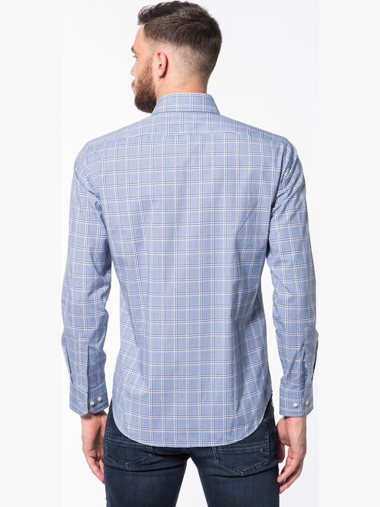 Hugo Boss Men's Shirt Long Sleeve Cotton Checked Light Blue