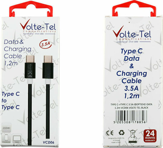 Volte-Tel VCD06 USB 3.1 Cable USB-C male - USB-C Μαύρο 1.2m 8178856