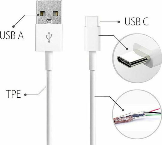 Huawei CP51 Редовна USB 2.0 Кабел USB-C мъжки - USB-A мъжки Бял 1м (4071263)