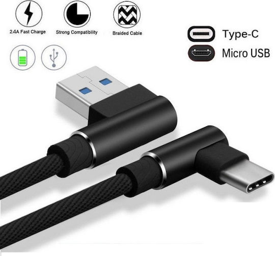 Awei CL-33 Regular / Angle (90°) USB 2.0 Cable USB-C male - USB-A Μαύρο 1.2m