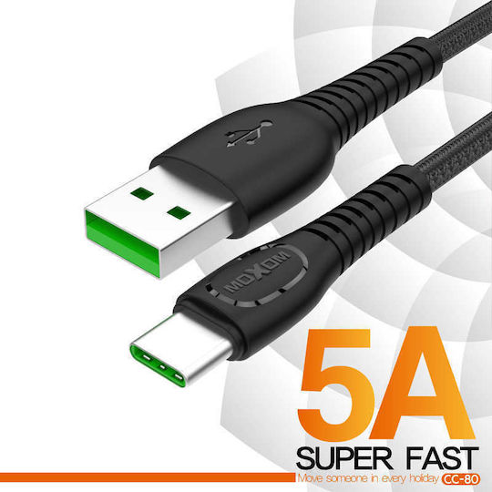 Moxom CC-80 Braided USB 2.0 Cable USB-C Male - USB-A Black 1m