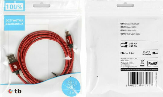 Tb Energy Braided USB 2.0 Cable USB-C male - USB-A Κόκκινο 1.5m AKTBXKUCSBA150M