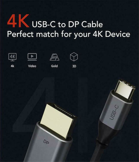 Cabletime C160 Video Cable USB-C male - DisplayPort Μαύρο 1.8m CT-C160-PU31