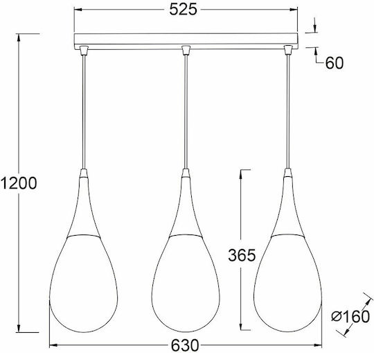 Aca Atena Hängelampe Kupfer Schiene mit Fassung E14, E.14 64x16cm.
