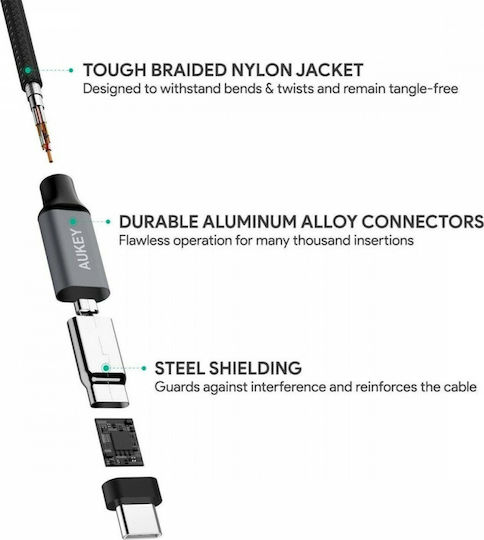 Aukey Braided USB 2.0 Cable USB-C male - USB-C 60W Μαύρο 2m CB-CD6