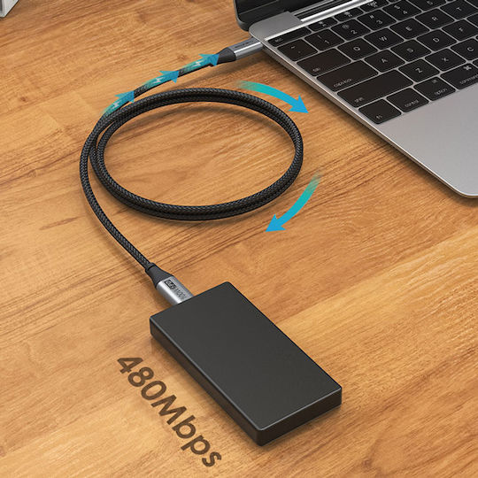 Cabletime CMCM100W Braided USB 2.0 Cable USB-C Male - USB-C 100W PD Black 2m