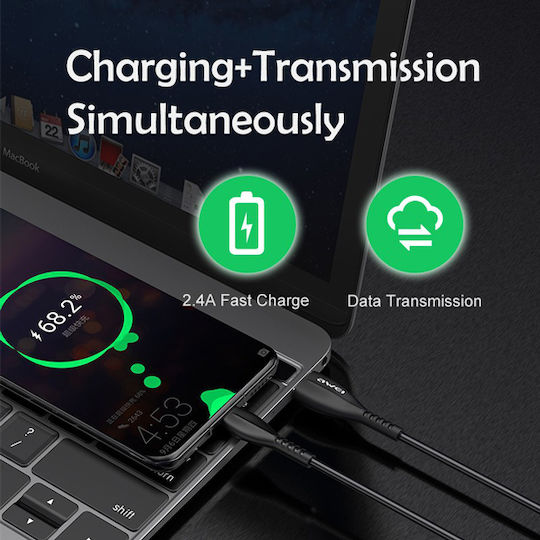 Awei CL-115T USB 2.0 Cable USB-C male - USB-A Μαύρο 1m AW-CL-115T
