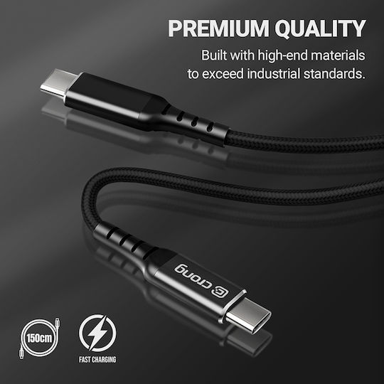 Crong Armor Link Braided USB 2.0 Cable USB-C male - USB-C 60W PD Μαύρο 1.5m CRG-AL15USCC-BLK
