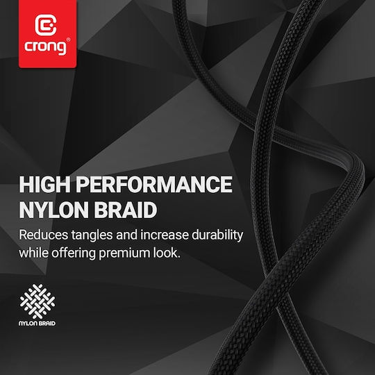 Crong Armor Link Braided USB 2.0 Cable USB-C male - USB-C 60W PD Μαύρο 1.5m CRG-AL15USCC-BLK