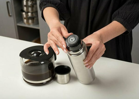Nava Valve Lid-Cup Bottle Thermos Stainless Steel 500ml Silver with Cap-Cup