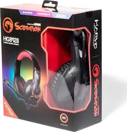 Marvo HG8928 Over Ear Gaming Headset με σύνδεση 2x3.5mm / 3.5mm Κόκκινο
