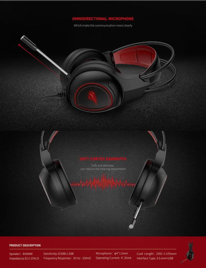 Havit H2239D Over Ear Gaming Headset με σύνδεση 3.5mm / USB