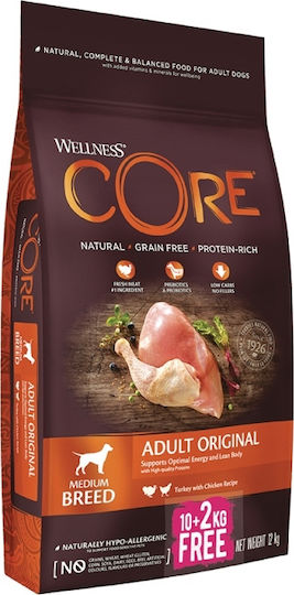 Wellness Core Grain Free Adult Original Γαλοπούλα & Κοτόπουλο 10kg Ξηρά Τροφή χωρίς Σιτηρά για Ενήλικους Σκύλους με Γαλοπούλα και Κοτόπουλο