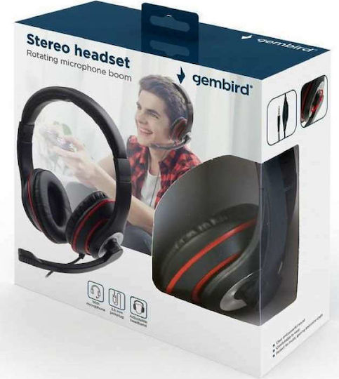 Gembird MHS-03-BK Over Ear Gaming Headset με σύνδεση 3.5mm Κόκκινο