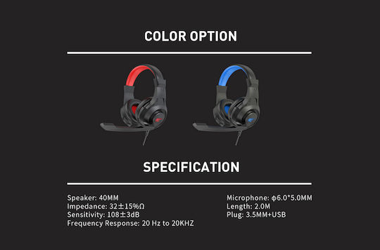 Havit H2031D Over Ear Gaming Headset με σύνδεση 3.5mm / USB