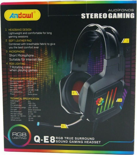 Andowl Q-E8 Over Ear Gaming Headset cu conexiune 2x3,5mm / USB Negru