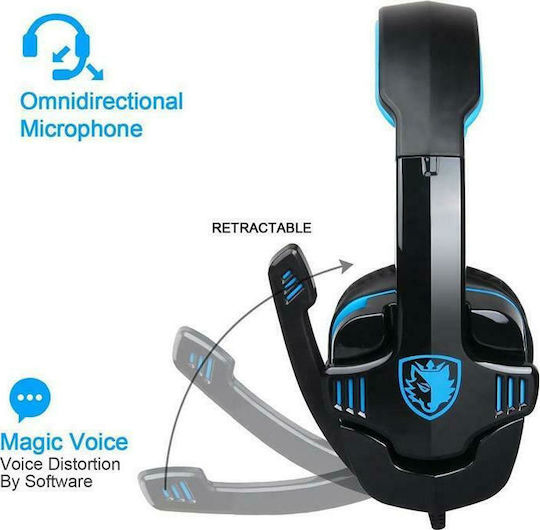 Sades SA-708GT Over Ear Gaming Headset με σύνδεση 2x3.5mm / 3.5mm Μπλε