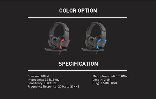 Havit H2032D Over Ear Gaming Headset με σύνδεση 3.5mm / USB