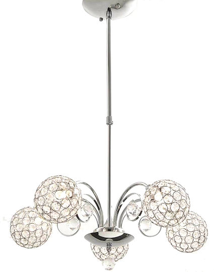 Aca Skylar Pendant Light Silver with Crystals for 5 Bulbs G9 50x30cm
