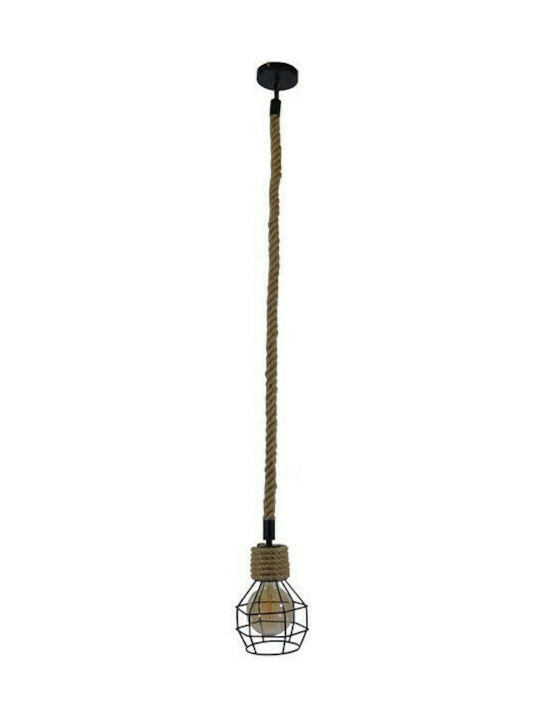 GloboStar Hellet Pendant Light Black with Rope for Socket E27 16x16x25cm