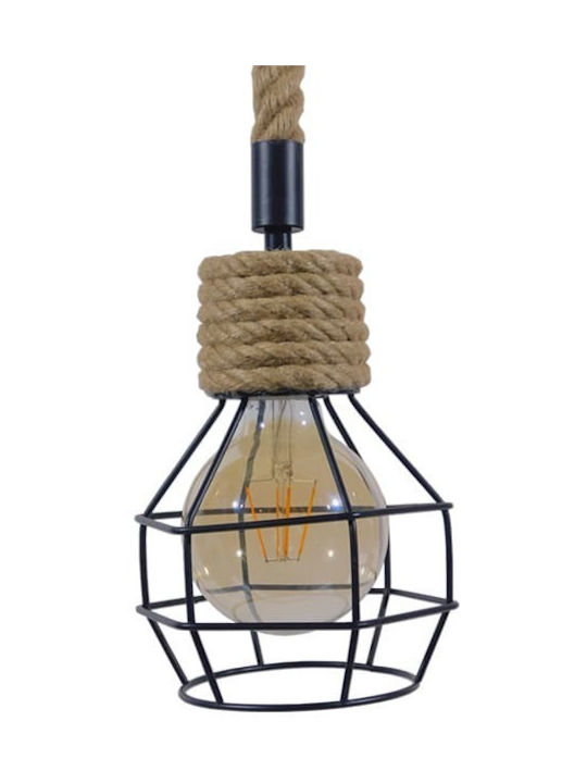 GloboStar Hellet Pendant Light Black with Rope for Socket E27 16x16x25cm