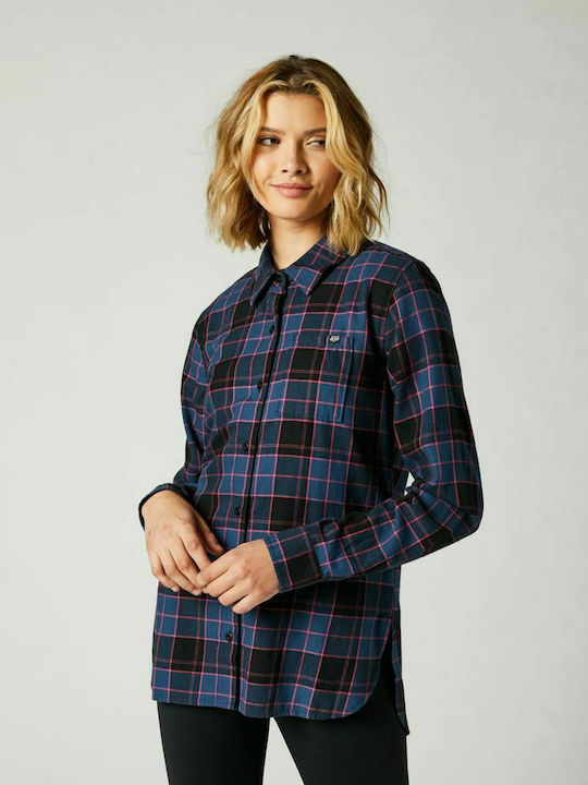 Pines Women's Checked Long Sleeve Shirt Navy Blue