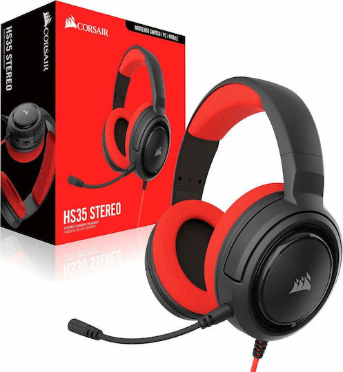 Corsair HS35 Over Ear Gaming Headset with Connection 3.5mm Red