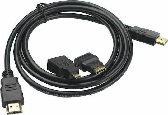 HDMI 2.0 Kabel HDMI-Stecker - HDMI-Stecker 1.5m + Mini/M HDMI 1.4 Hochgeschwindigkeit 1080p 120Hz Kabel HDMI-Stecker - HDMI-Stecker 1.5m Schwarz