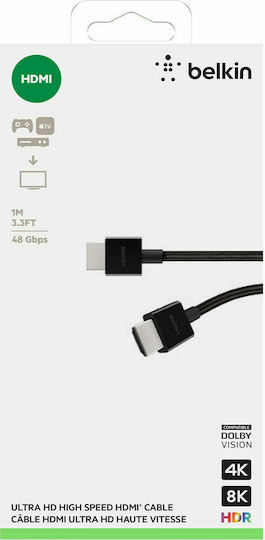 Belkin HDMI 2.1 Плетена Кабел HDMI мъжки - HDMI мъжки 1м Черен