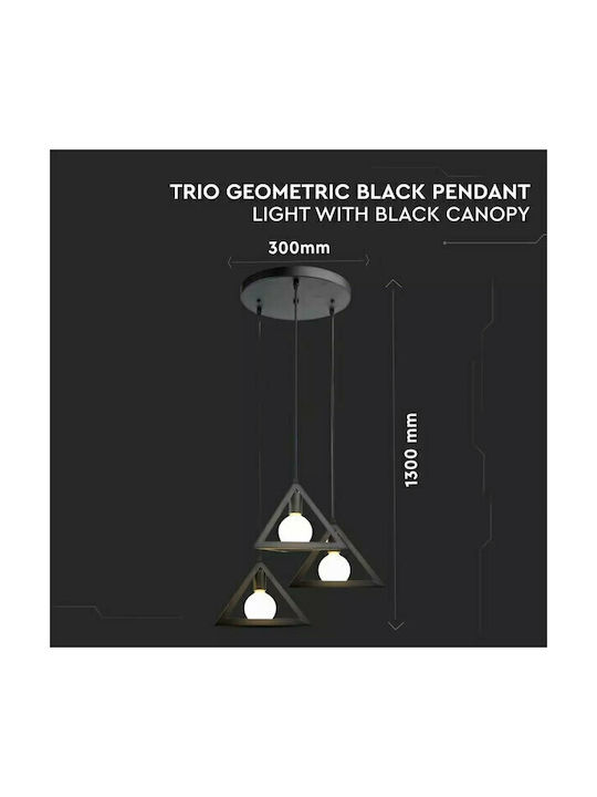 V-TAC Pendant Light Black with Socket E27 30x130cm