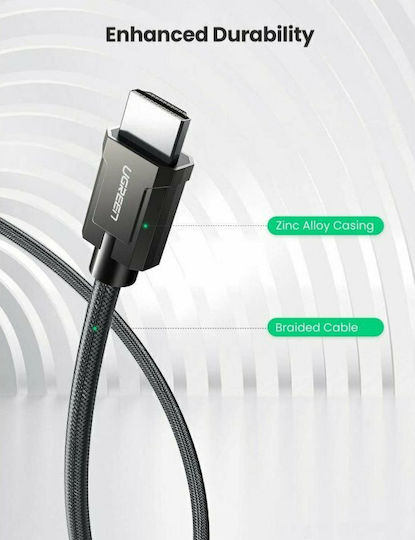 Ugreen HDMI 2.1 Ultra High Speed 48Gbps 4K 120Hz HDR VRR Braided Cable HDMI Male - HDMI Male 1m Black